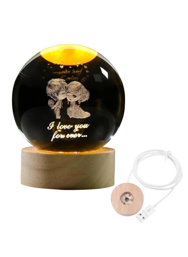 ARABIQO 3D Crystal Ball Night Light 8cm with Wooden Base, USB Powered LED Glass Lamp for Bedroom & Home Décor, Galaxy Crystal Gift for Valentine’s Day, Ramadan & Special Occasions (Couple Doll) - Image 2